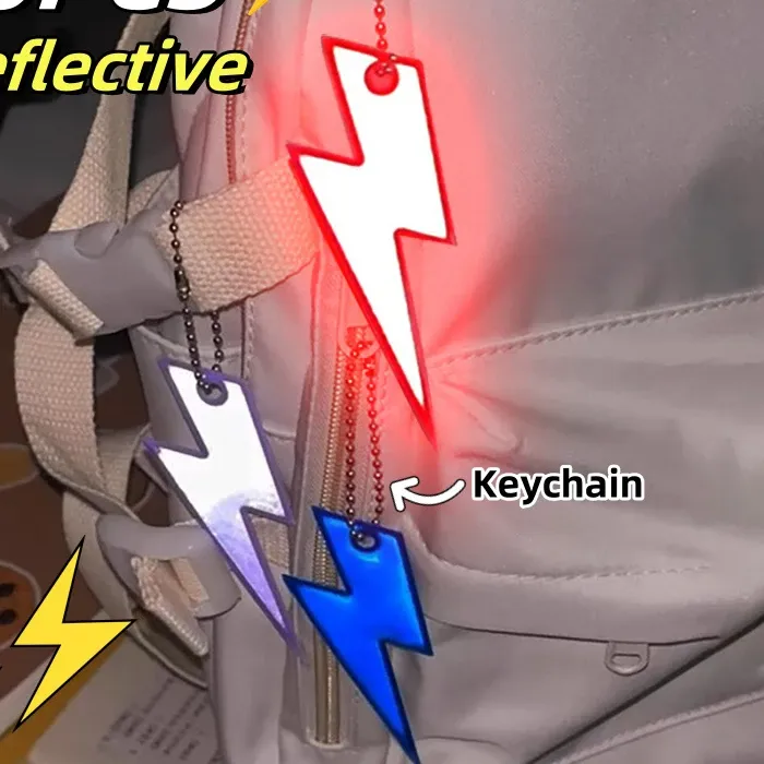 Authentic 10PCS Lightning Safety Reflective Keychains Colorful Night Double-sided Backpack Reflective Pendant Keyring Buckle