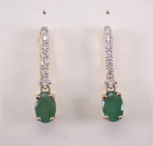 Authentic 2.00Ct Oval Cut Lab-Created Emerald Drop/Dangle Earrings 14K Yellow Gold Plated