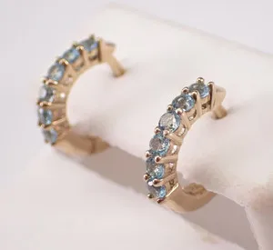 Authentic 1.50Ct Round Lab-Created Blue Topaz Hoop Earrings 14K Yellow Gold Plated Silver