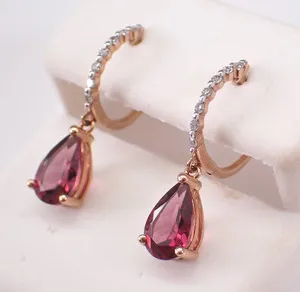 Authentic 2.10Ct Pear Lab Created Garnet Teardrop Drop/Dangle Earring 14K Rose Gold Plated