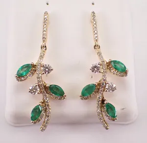 Authentic 2.70Ct Marquise Lab-Created Emerald Drop/Dangle Earrings 14K Yellow Gold Plated