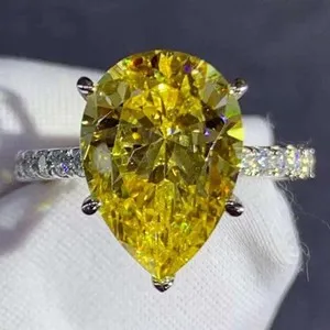 Authentic 5.50 Ct Pear Cut Lab Created Yellow Sapphire Wedding Ring 14K White Gold Plated