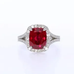 Authentic 7.60Ct Cushion Cut Lab Created Ruby Engagement Silver Ring 14K White Gold Plated