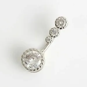 Authentic Round Lab Created Diamond Women's Gorgeous Gift Belly Ring 14K White Gold Plated