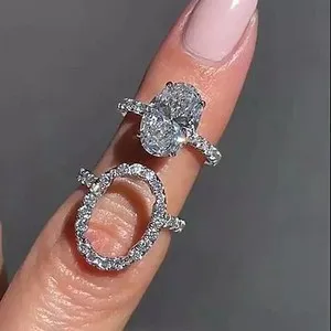 Authentic 3CT Oval Lab Created Diamond Bridal Set Engagement Ring 14K White Gold Plated