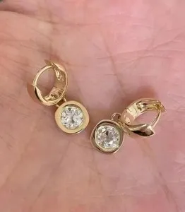 Authentic 2.0Ct Lab Created Bezel Set Diamond Drop/Dangle Earrings 14K Yellow Gold Plated