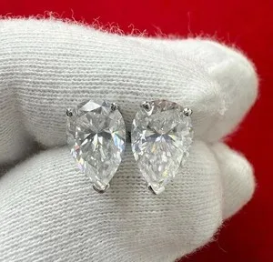 Authentic 14K White Gold Plated Lab Created Diamond Pear Cut Stud Earring Gift for Women's
