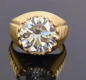 Authentic 10MM Round Cut Lab Created Diamond Solitaire Men's Ring 14K Yellow Gold Plated