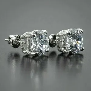 Authentic 2 Ct Round Lab Created Diamond Men's Cluster Stud Earrings 14K White Gold Plated