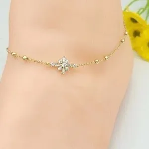 Authentic Round Cut Lab Created Diamond Partywear Women's Anklet In 14K Yellow Gold Plated