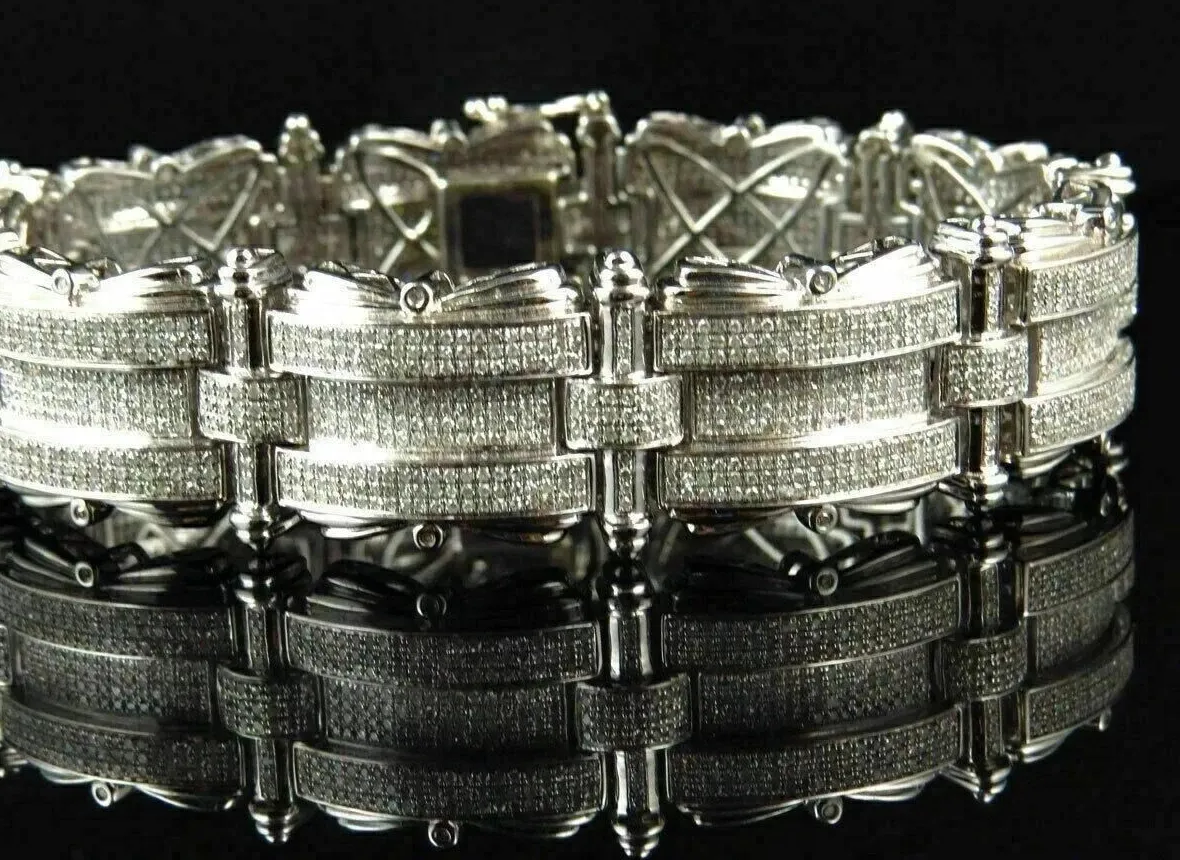 Authentic 14CT Round Cut Lab-Created Diamond Men's Tennis Bracelet 14K White Gold Plated