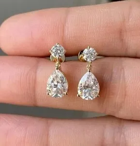 Authentic 14K  Yellow Gold Plated Pear Cut Lab Created Diamond Drop Dangle Wedding Earring