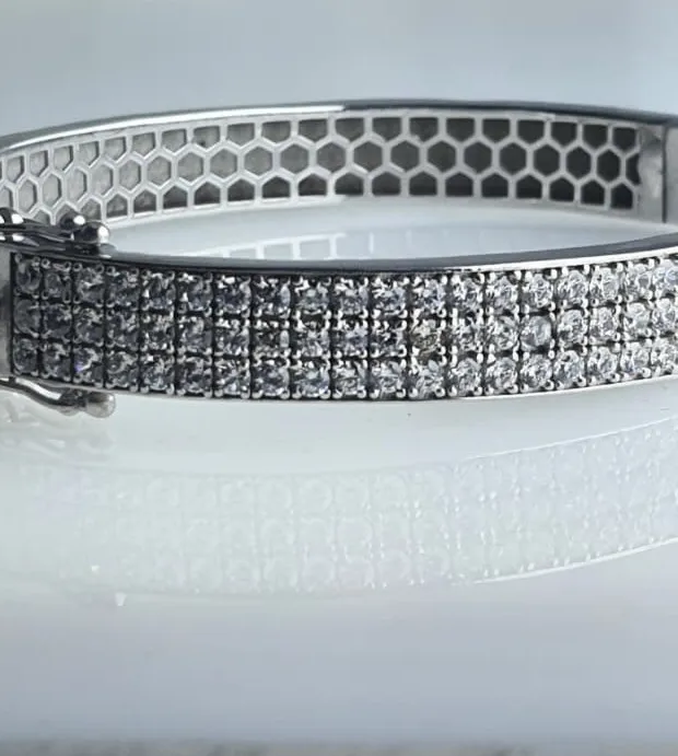 Authentic The Triune Radiance: 14k White Gold Plated Sterling Silver and Lab-Created Diamond Men's Bracelet