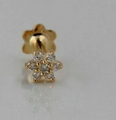 Authentic 14K Yellow Gold Plated Round Cut Lab Created Diamond Flower Nose Pin For Women's