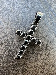 Authentic 1.20Ct Round Lab Created Black Diamond Cross Men's Pendant 14K Black Gold Plated