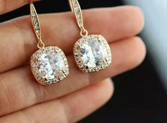 Authentic 3CT Lab Created Diamond Halo Drop And Dangle Earrings 14k Yellow Gold Plated