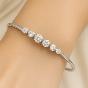Authentic 5CT  Lab-Created Diamond Bangle Bracelet 14k White Gold Plated