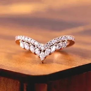 Authentic 14k Rose Gold Plated 2.00 Ct Marquise Cut Lab Created Diamond Wedding Band Ring