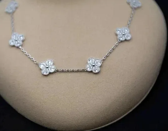 Authentic 4Ct Round Cut Lab Created Diamond Clove Shape Necklace 14K White Gold Plated 18'