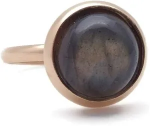 Authentic Celestial Labradorite Cabochon Ring – Gold‑Plated Adjustable M55