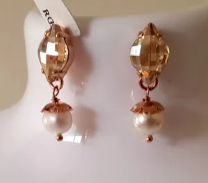 Authentic MARIANA EARRINGS CHAMPAGNE SWAROVSKI CRYSTALS & PEARLS ROSE GOLD PLATED    #CC