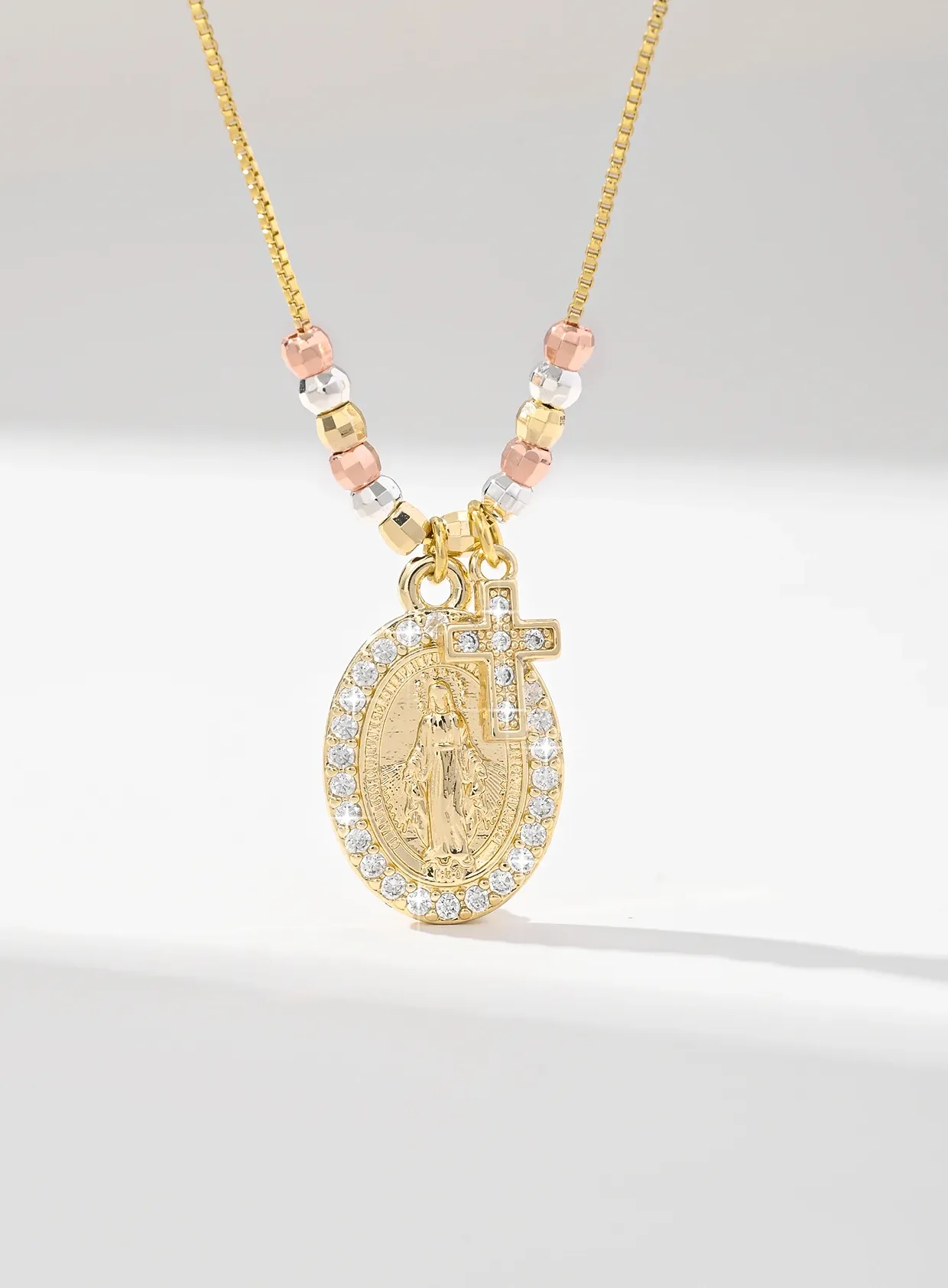Authentic Virgin Mary Pendant Necklace, Catholic Medal Brass Zircon Our Lady of Guadalupe Chain, Miraculous Religious Gift for Women