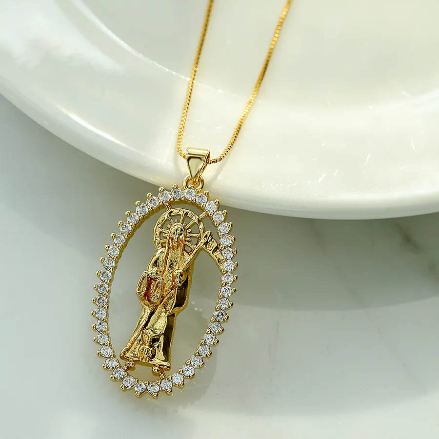 Authentic NEWBUY 2024 Fashion Gold Color Priest Death Virgin Mary Pendant Necklace Shiny AAA CZ Zircon Party Jewelry Female Accessories