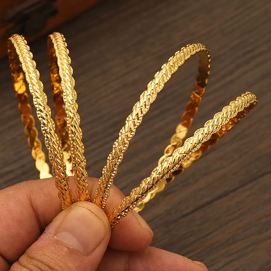 Authentic 24K 68MM Gold plated Bangles Ethiopian Africa Fashion Gold Color Bangles For Women African Bride Wedding Bracelet Jewelry Gifts