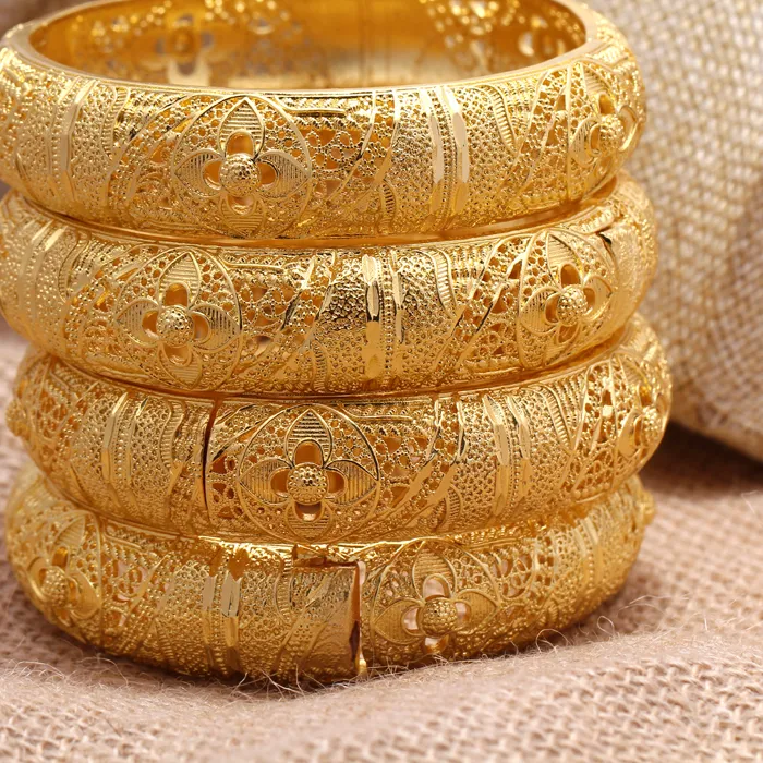Authentic 24k Dubai Gold Color Bangles for Women Dubai Bride Wedding Ethiopian Bracelet Africa Bangle Arab Jewelry Charm Bracelet Jewelry
