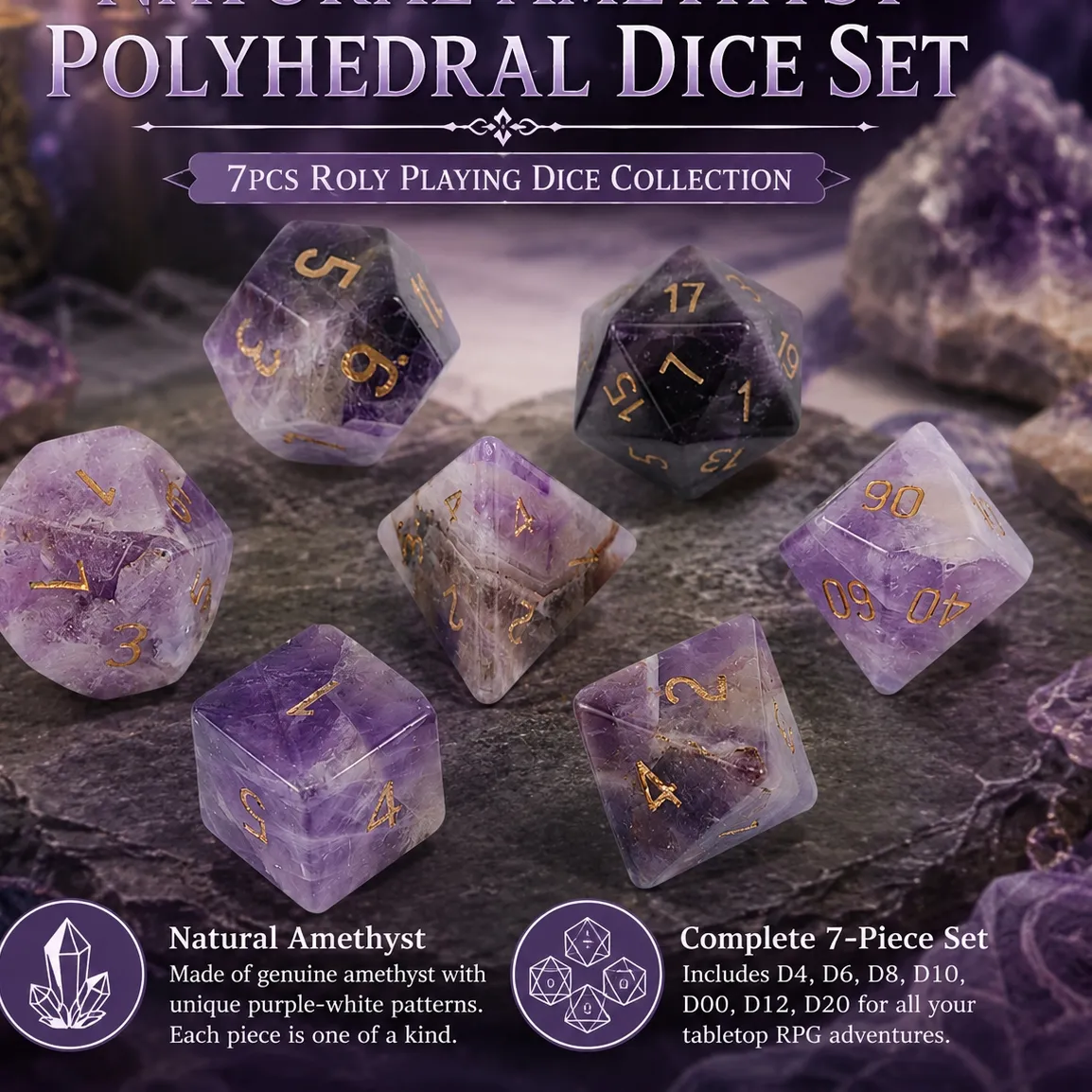 Authentic The Celestial Amethyst Oracle: Polyhedral Dice of Destiny
