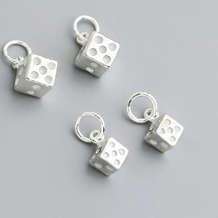 Authentic 1pc 925 Sterling Silver Personality Dice Square Small Bracelets 11/12mm Cute Necklace Bracelets Silver Charms DIY Jewelry Crafts