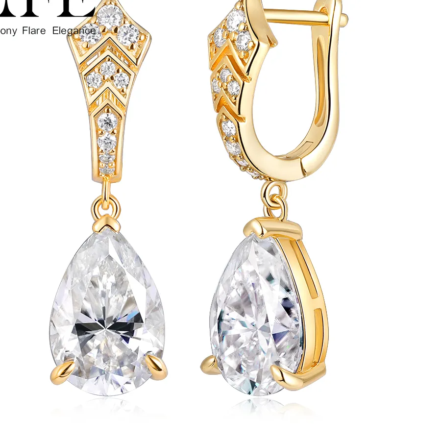 Authentic HFE Pear Shape Moissanite Women's Teardrop Earrings D VVS1 High Quality Pure 925 Silver Elegant Party Jewelry Wedding Earring