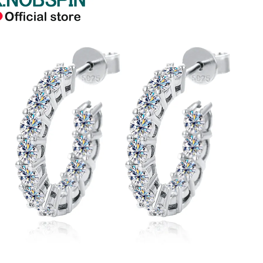 Authentic KNOBSPIN D VVS1 Moissanite Earring 925 Sterling Silver Plated 18k White Gold Fine Jewelry with GRA Wedding Earrings for Women