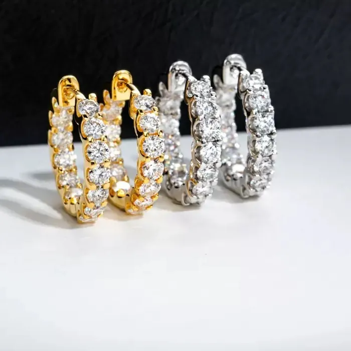 Authentic 925 Sterling Silver Full Paved Round Cut D VVS1 Moissanite Huggie Hoop Earrings Multi Color Fine Jewelry For Women