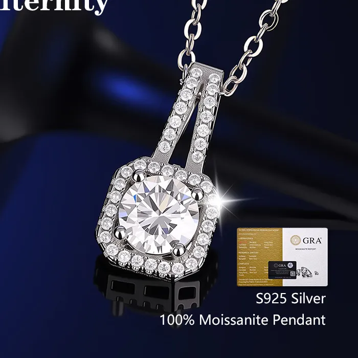 Authentic GRA Certificate 100% Real Moissanite Pendant Necklace D Color for Women Wedding Bridal S925 Sterling Silver Fine Jewelry