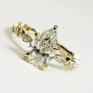 Authentic 2.20 Ctw Pear D/VVS1 Moissanite Women's Engagement Ring 14k Yellow Gold Plated