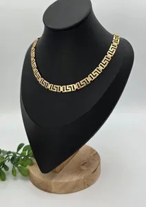 Authentic 14k Gold Plated Greek Key Necklace, Diamond Cut Satin Finish Choker Unisex