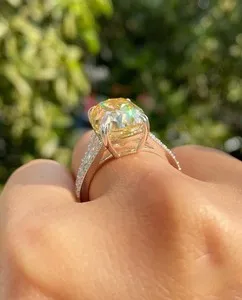 Authentic 9.50 Ct Cushion Cut Yellow Sapphire Engagement Ring 14K White Gold Plated