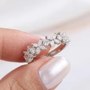 Authentic 2Ct Round Moissanite Flower Bridal Wedding Band Ring 14K White Gold Plated