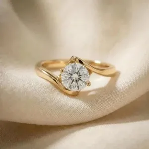 Authentic 2Ct Round Cut Lab Created Diamond Solitary Bypass Ring in 14k Yellow Gold Plated