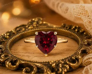 Authentic Lab Created Red Ruby Ring, Base Metal: Brass Finish: Gold Plated
