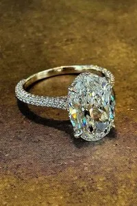 Authentic 2Ct Oval Cut Lab Created Moissanite Women's Wedding Ring 14k Yellow Gold Plated