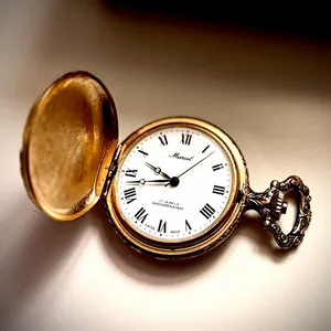 Authentic Marcel 17 Jewels Full Hunter Pocket Watch Gold Plated Roman Dial w/ Box
