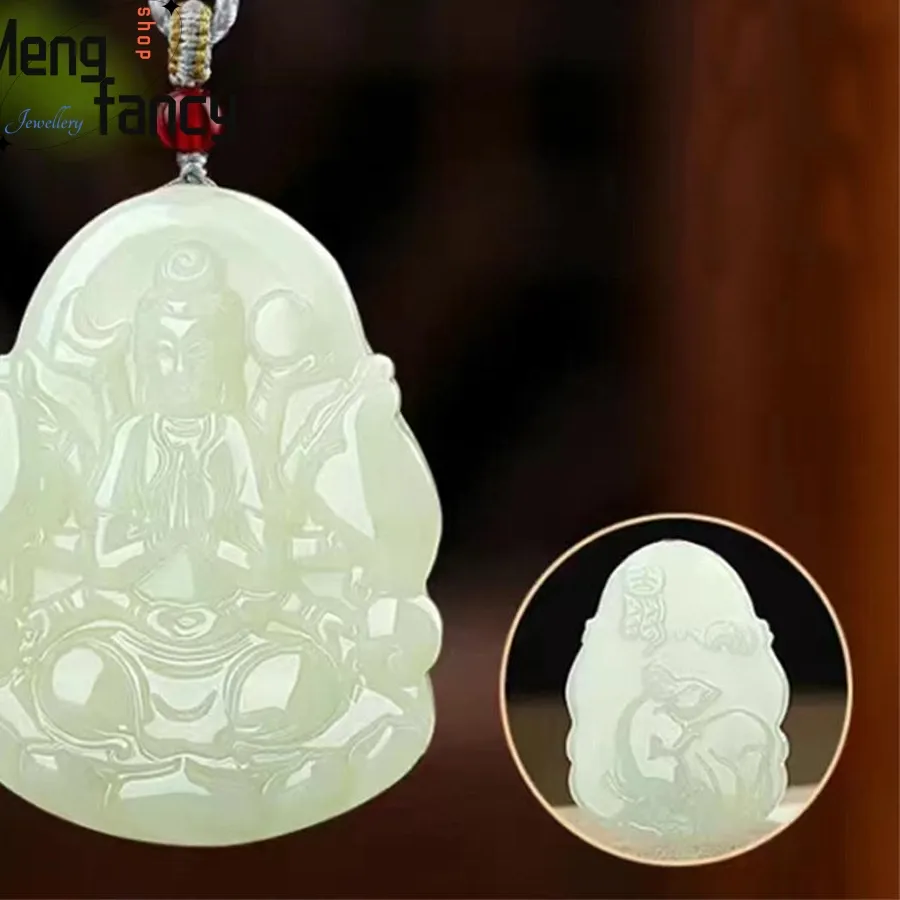 Authentic Natural Afghan Greenish White Jade Eight Guardian Deities Zodiac Pendant Double- Sided Engraving Couple Jewelry Mascots