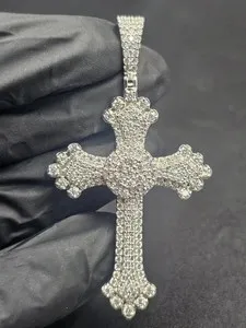 Authentic Cross Pendant 3Ct Round Cut Lab-Created Diamond 14K White Gold Plated Silver