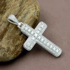 Authentic Cross Pendant 3Ct Round Cut Lab Created Diamond 14K White Gold Plated Silver