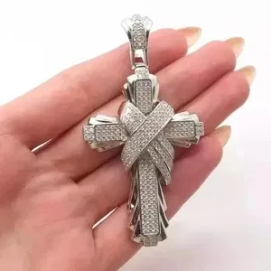 Authentic Cross Pendant 2Ct Round Cut Lab Created Diamond 14K White Gold Plated Silver