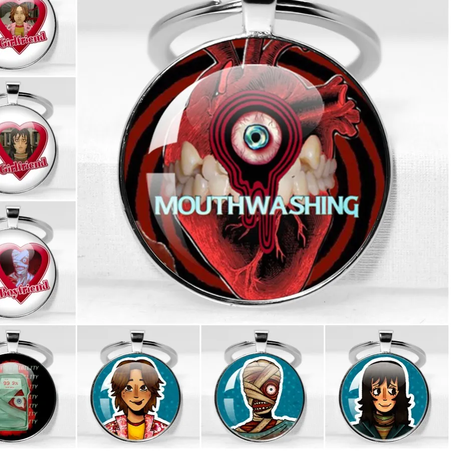 Authentic Horror Game Mouthwashing Jimmy Curly Anya Daisuke Sallyface Glass Pendant Keychain Jewelry Accessories Key Ring Fans Gift