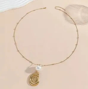 Authentic MAYAMAR 24K Gold Plated Shell Pendant Necklace with Pearl Accent, 32" - NEW