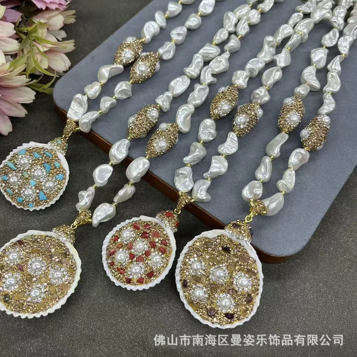 Authentic DIY accessories shell necklace, natural highlight white shell sweater chain, high-end personalized inlaid natural stone, Eur